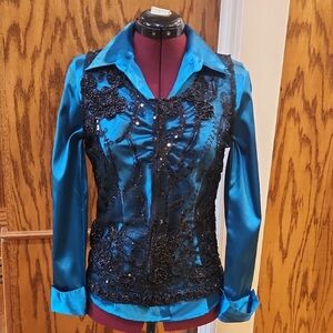 Black Lace Vest With Zipper Size Small